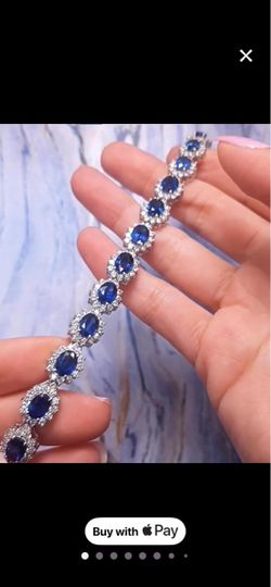 Blue Sapphire and Diamond Halo Tennis Bracelet