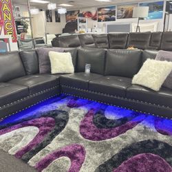L-shaped Gray Sectional Couch W/ LED Lights For Sale ( Brand New Furniture) 