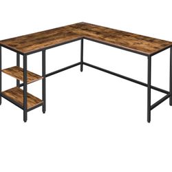 Rustic Brown And Black L-Shaped Computer Desk 