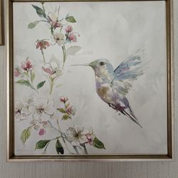 Hummingbird Canvas Print 17” x 17” Gold Frame