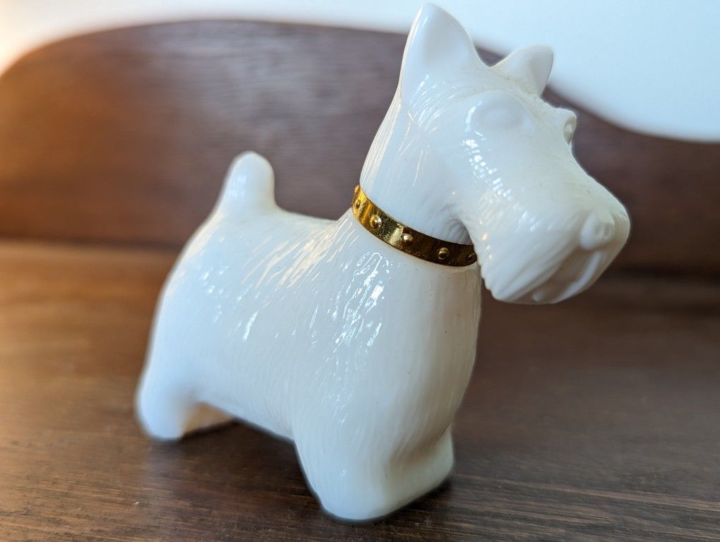 Avon Milk Glass Scottie Dog Perfume Bottle (Perfume In Tact)