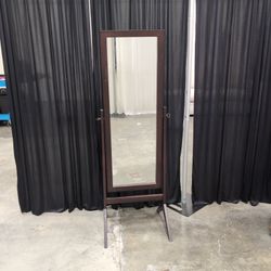 Dark Brown Wood Tilting Cheval Floor Mirror