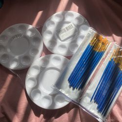 12 Paint Trays And Brush Set 