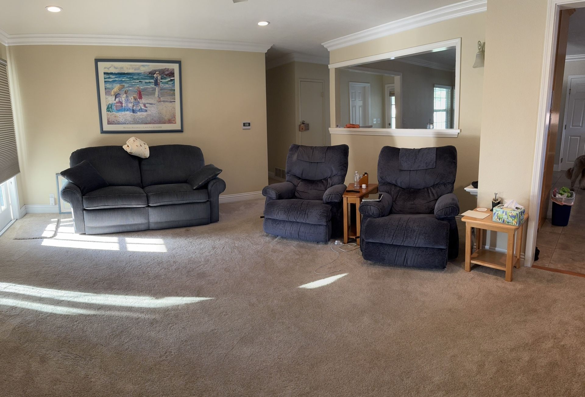 Two Lazy Boy Recliners & One Lazy Boy Sofa Recliner plus Two Tables
