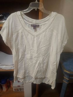 Gloria Vanderbilt White Large S/S V-Neck Top Vintage