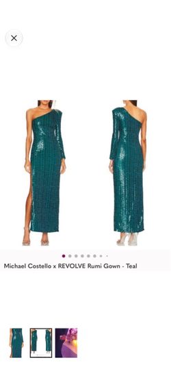 elegant teal one-shoulder dress. Perfect for any