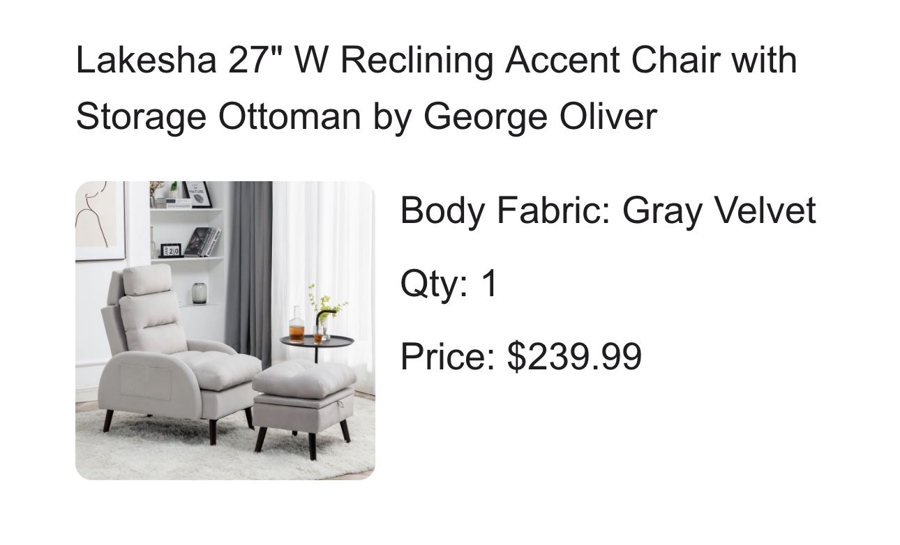 Velvet Accent Chair With ottoman