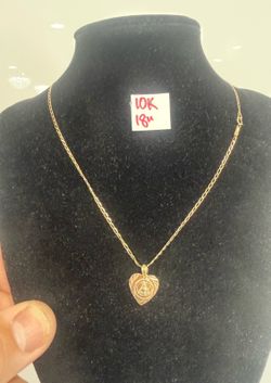 10K Solid Gold Chain and Pendant For Wedding 18 Inches Long