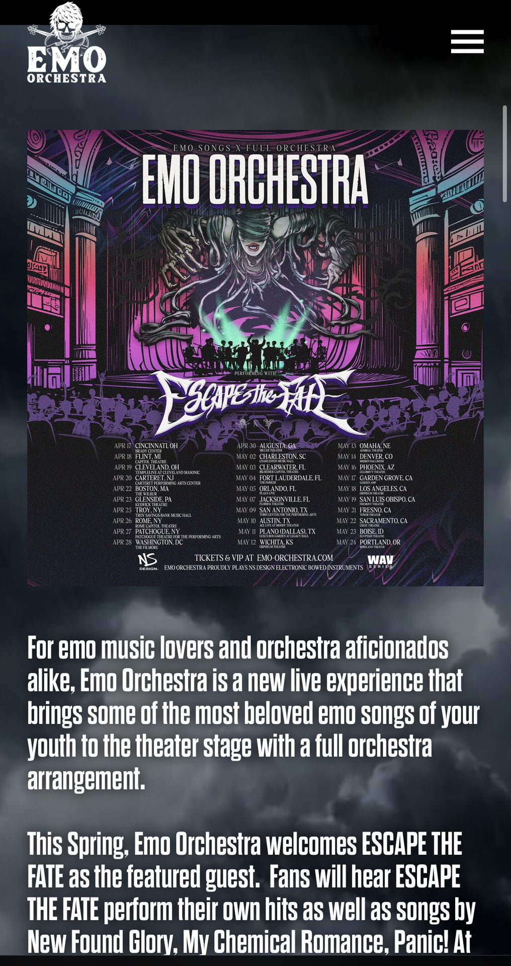 2 Tickets For Emo Orchestra Feat. Escape The Fate