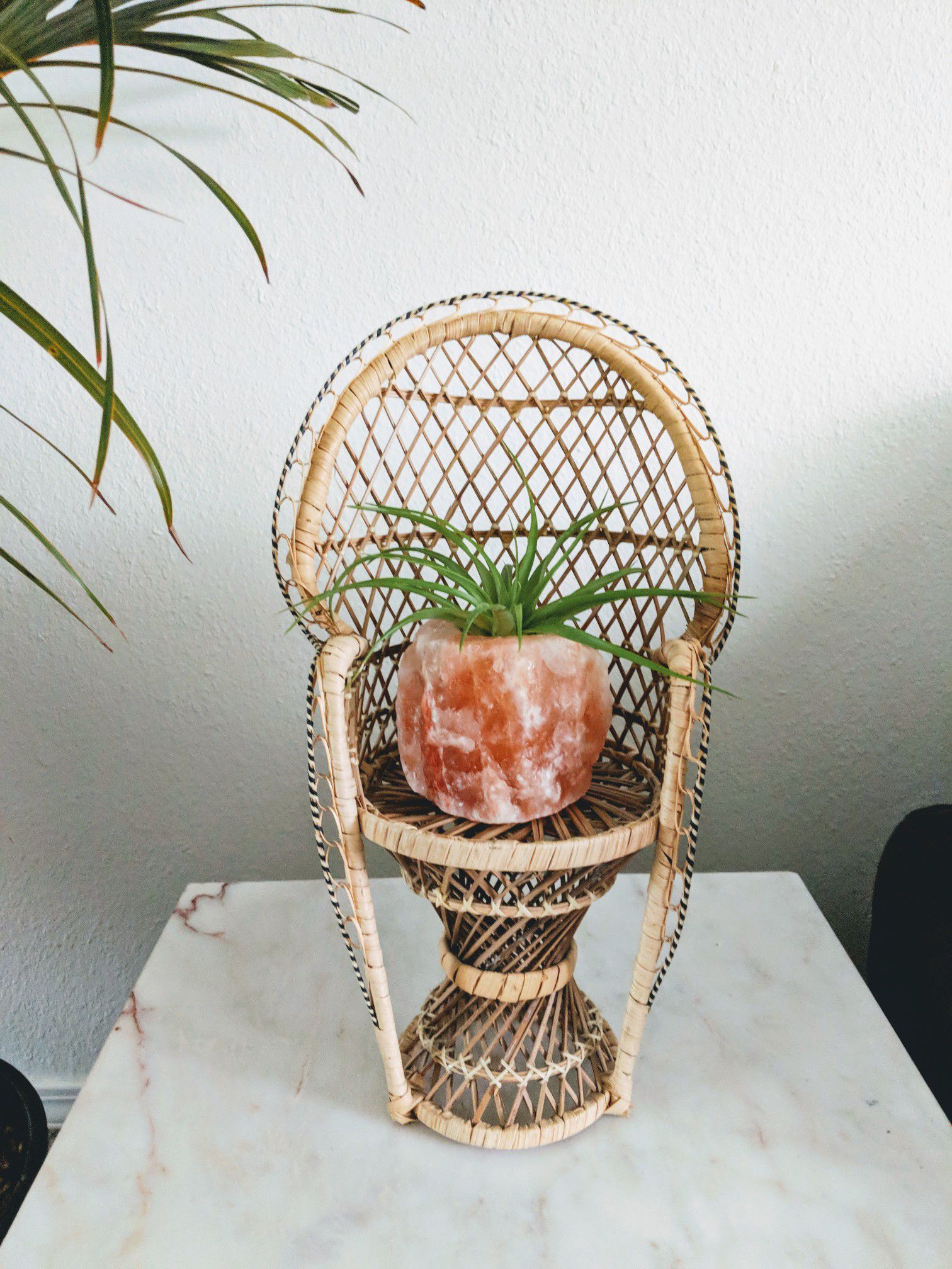 vintage wicker chair plant stand