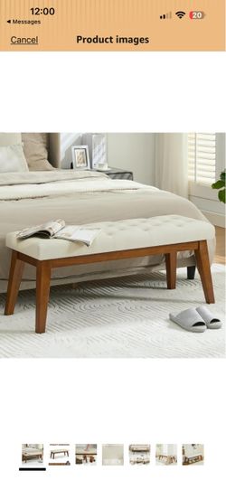 43.5'' Faux Leather Bedroom Bench, Upholstered End of Bed Bench with Tufted Button, Padded Vintage Dining Bench, Entryway Bench with Solid Wood Legs, 