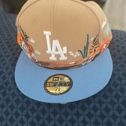 New Era Flat Brim 59FIFTY Team Landscape Los Angeles Dodgers MLB Brown and Blue Fitted Cap
