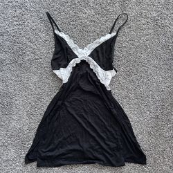 black mini slip dress