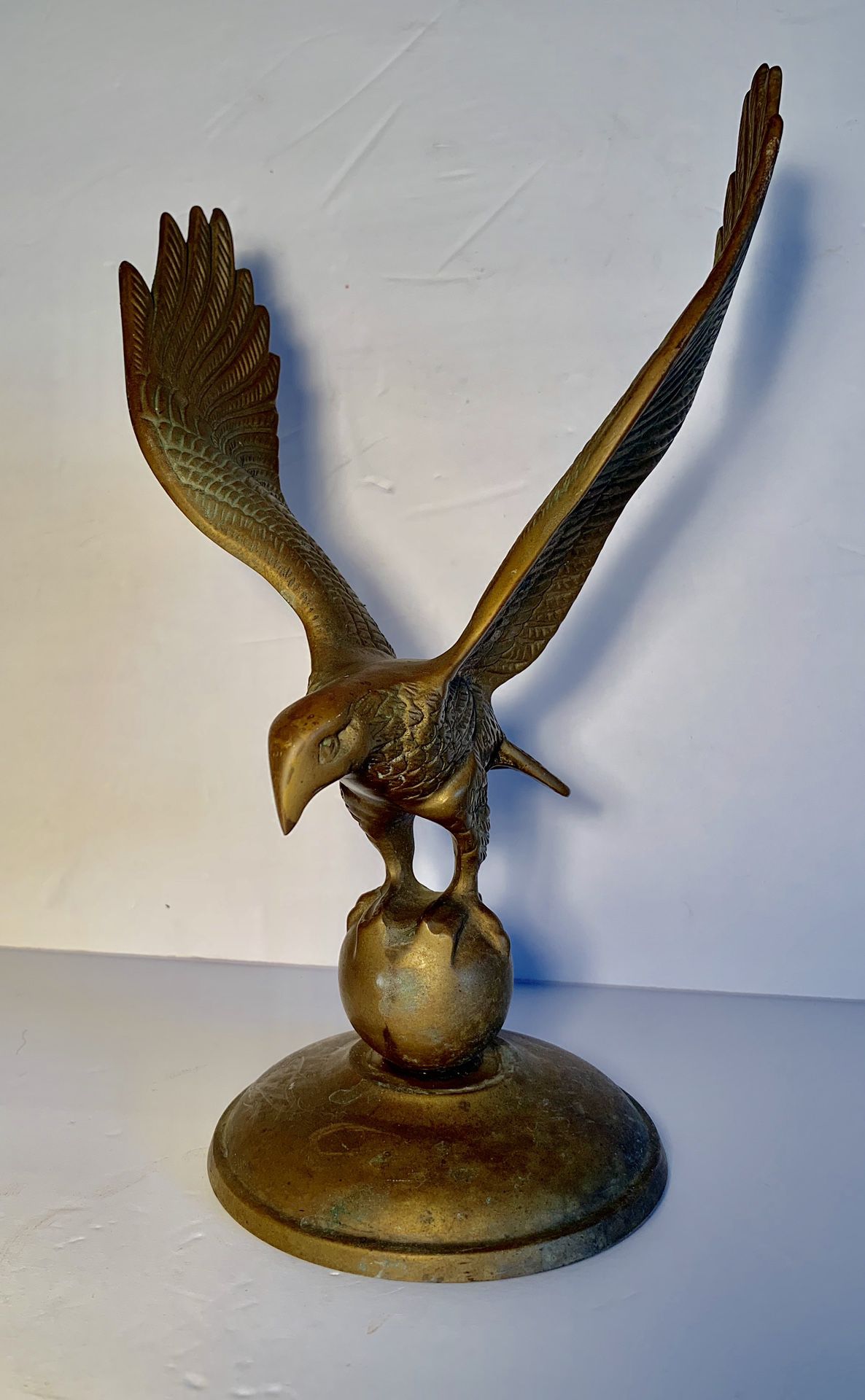 Vintage American Bald-Eagle on-Ball Solid-Brass Heavy Figurine/Statue (Height: 11”)