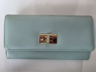 Anne Klein Faux Leather Continental Flap Wallet In Seaglass Green NWOT