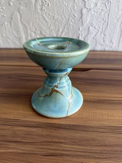Unique Ceramic Pillar Candle Stand Turquoise Blue