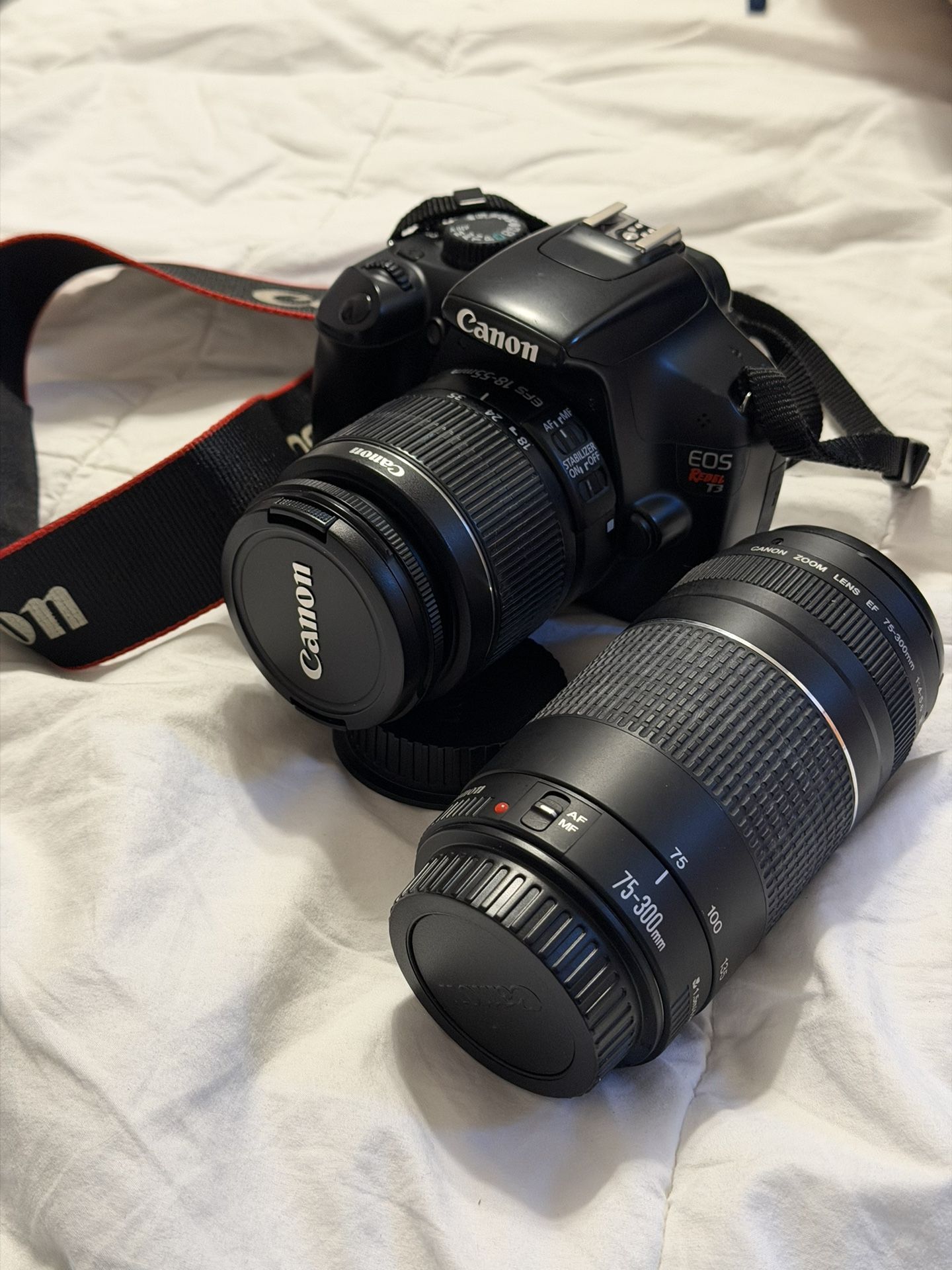 Canon EOS rebel T3 with 18-55mm lens and zoom 75-300mm lens