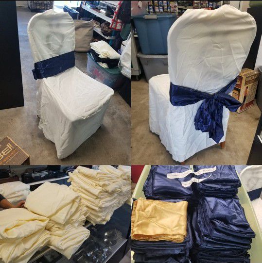 190 Chair Blue Satin Ribbons And 172 Ivory Chair Covers