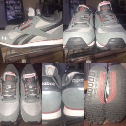 pair of gray-and-black-and-red Reebok Classic