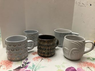 5 Starbucks Coffee Mug Anniversary Mermaid Scales Siren Grey Brown Gold Embossed Siren Tail 10oz & 12oz EC