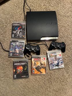 PS3 Slim Console Bundle VM with  2 Controllers and 5 Games