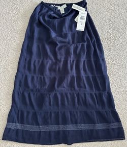 NWT Norton McNaughton Navy Blue Tiered Midi Skirt / Stretch Washable