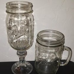 X2 BALL FOOTED PEDESTAL GOBLET CHALICE MASON JAR MUG CUP DRINKWARE SET