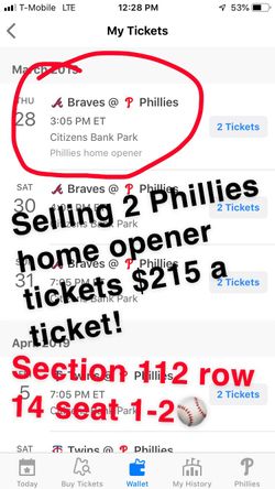 PHILLIES HOME OPENER TICKETS