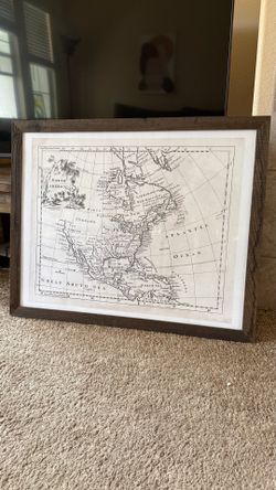 Vintage-Style North America Map Wall Art in Rustic Wood Frame