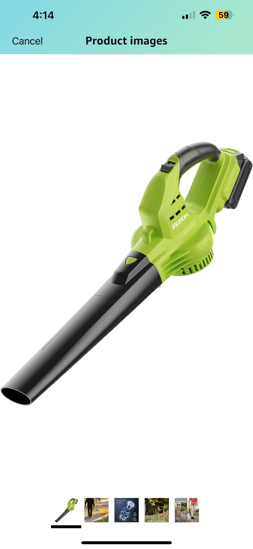 Leaf Blower Cordless with 1 Tube, 130MPH 180CFM High Speed, Tool Only, Lightweight Handheld Small Blower for Patio, Garden, House, Depot, Green