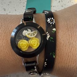 NEW Origami Owl Leather Bracelet Lemons Citrus Summer Spring Black Yellow Jewelry Only 1 Available