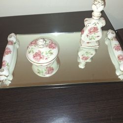Pink Floral Antique Vanity Set