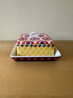 Ceramic, Patterned Butter Tray with Lid
