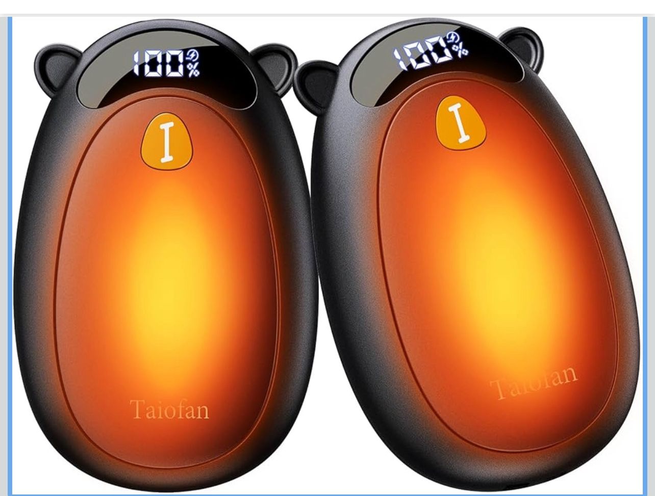 Electric Hand Warmers Rechargeable, Cute Bear Design, LED Display, 4 Settings, Fast Heating Portable Pocket Heater Magnetic Handwarmers 2 Pack for Hun