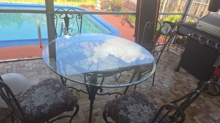 Wrought Iron & Glass Dining Table Set – 4 Chairs Included