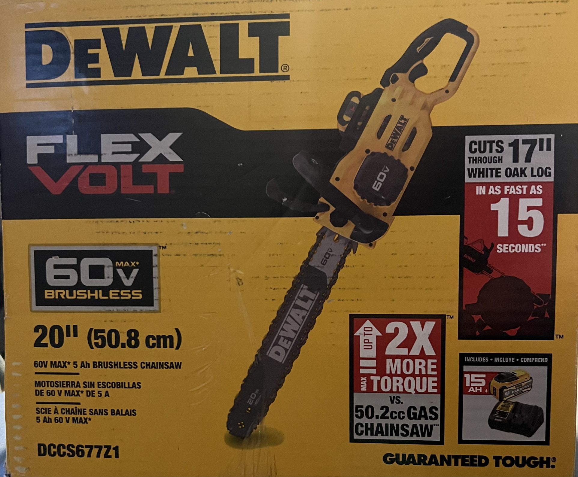 Dewalt 20” 60v Chainsaw W/ 9.0 Flex Volt Battery