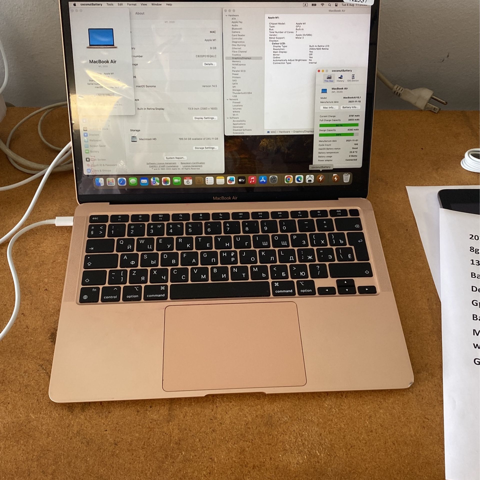 2021 MacBook Air 13” A2337 M1 Gold Pink Laptop/charger/warranty