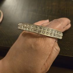 Silvertone Bangle with Rhinestones