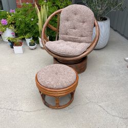Rattan Swivel Chair With Ottoman