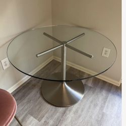 Beautiful Modern Room And Board Dining Table Round Glass With Chrome Base