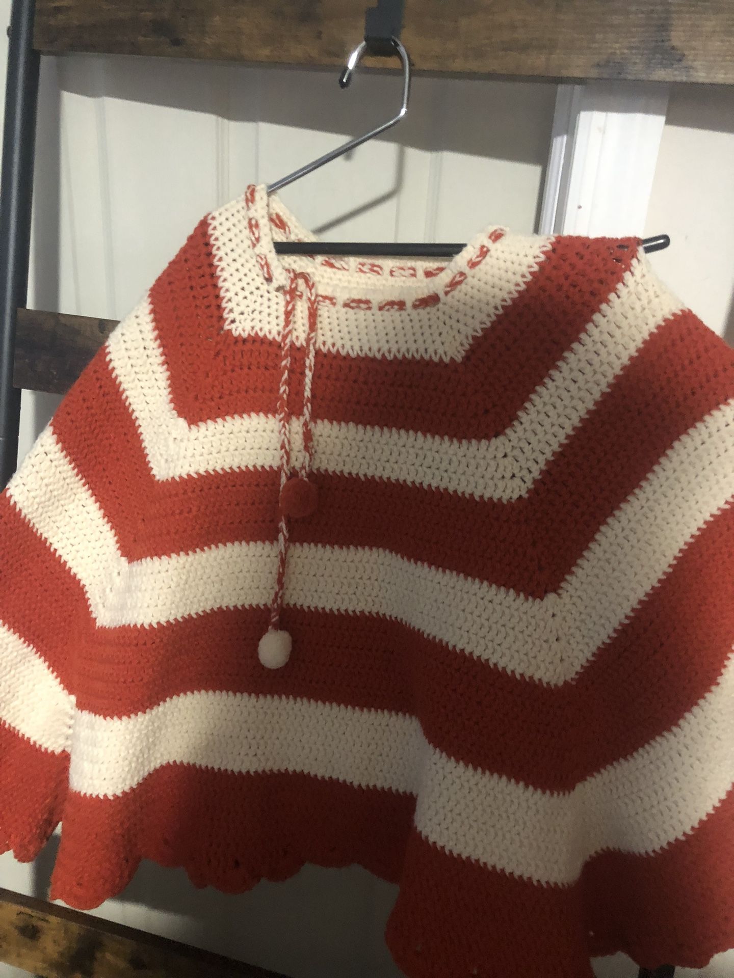 Poncho Hand Made Orange And White Stripe