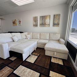 Beige Sectional Sofa + Pull Out 