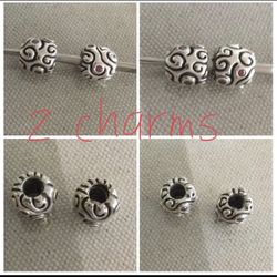  2 Pandora Sparkling Frills Daydream Red CZ Swirl Silver Charms