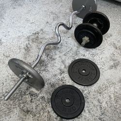 40lbs curled barbell & 25lbs dumbbell set 