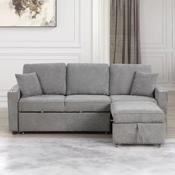 New Sleeper Sofa Sectional.  Grey Fabric. 82.5x33Dx32.5H.  Free Delivery!