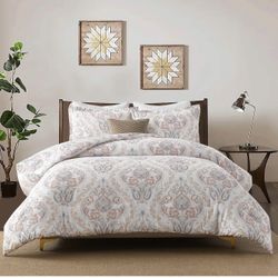 NEW Cream White Floral Comforter Set 3pcs KING