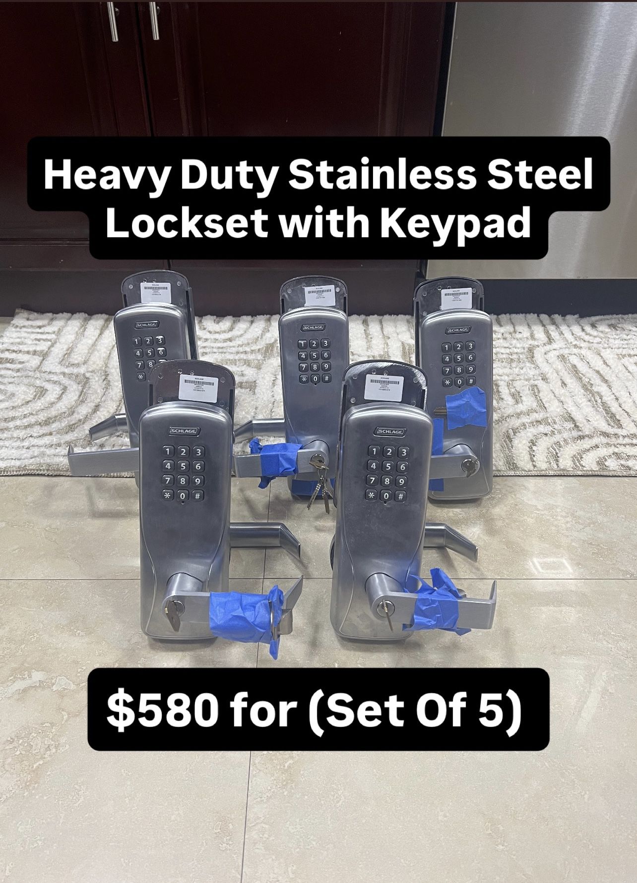 Heavy Duty Stainless Steel Lockset With Keypad (Set Of 5) Pickup Today Available
