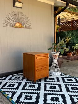 Vintage Danish MCM Teak Rolling File Cabinet with Lock & Key.