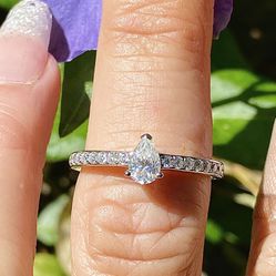 NEW! 0.62CT Pear Cut Genuine Moissanite Diamond Engagement/Promise Ring, Please See Details 💜