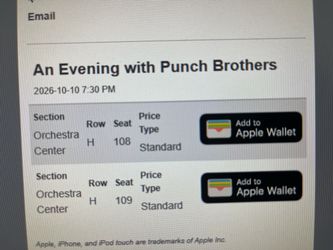 2 Tickets to Punch Brothers Show in Scottsdale 10/10/26